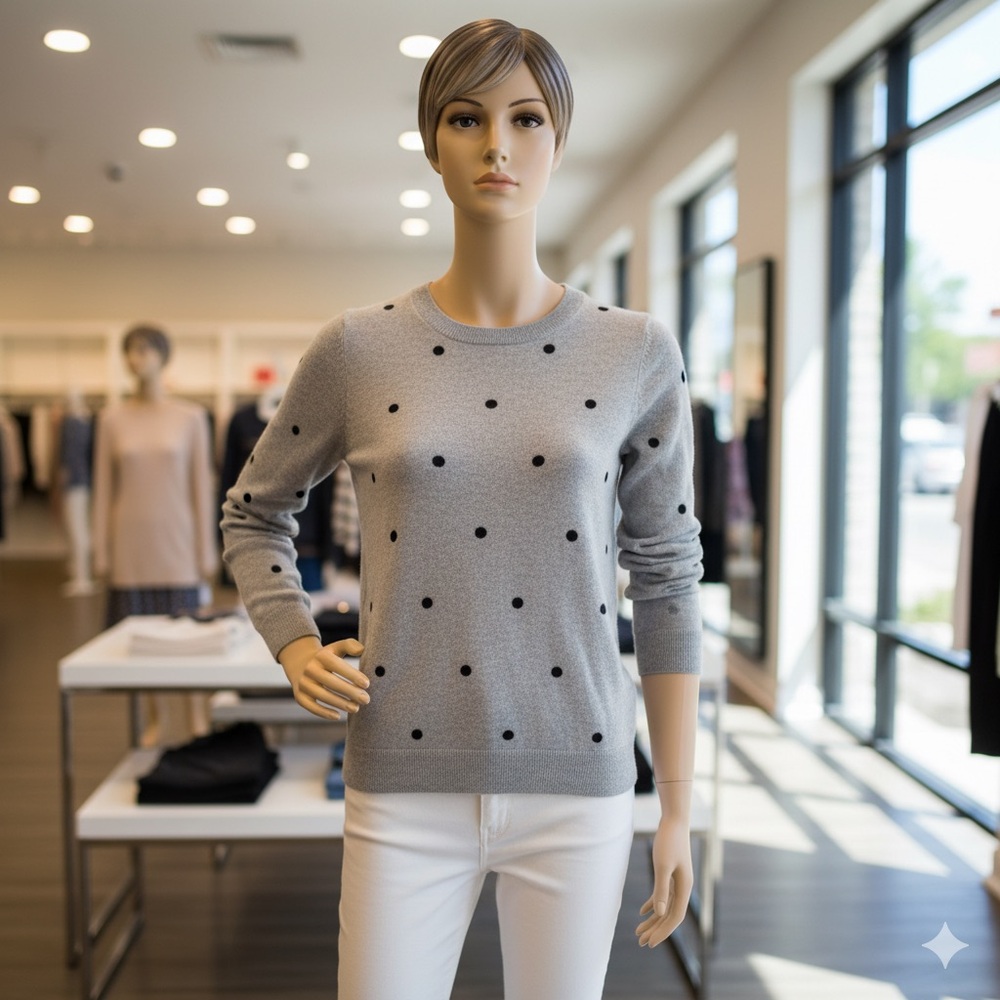 J. Crew Gray Sweater with Black Polka Dots